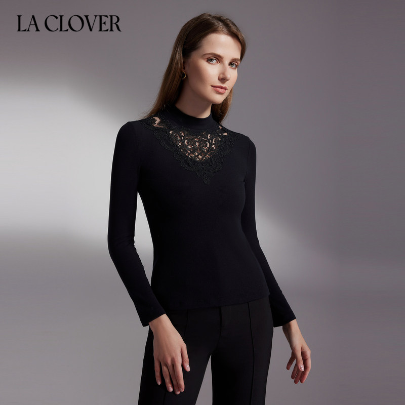 LACLOVER兰卡文赫拉庄园系列女士长袖罗纹打底衫高领保暖LC72WE1