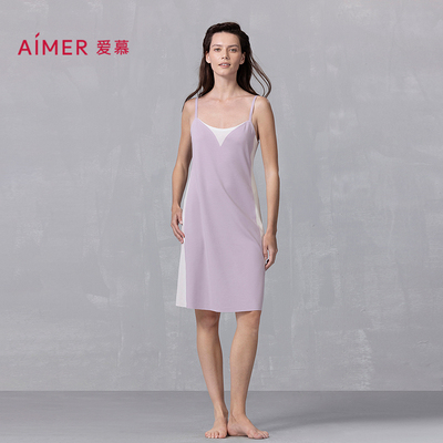 爱慕25春夏海藻睡眠衣睡衣女棉质细肩带吊带家居睡裙AM42B381
