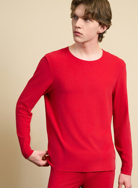 爱美丽棉花糖空气暖男士磨毛圆领保暖红色本命年长袖上衣IM72BUK2