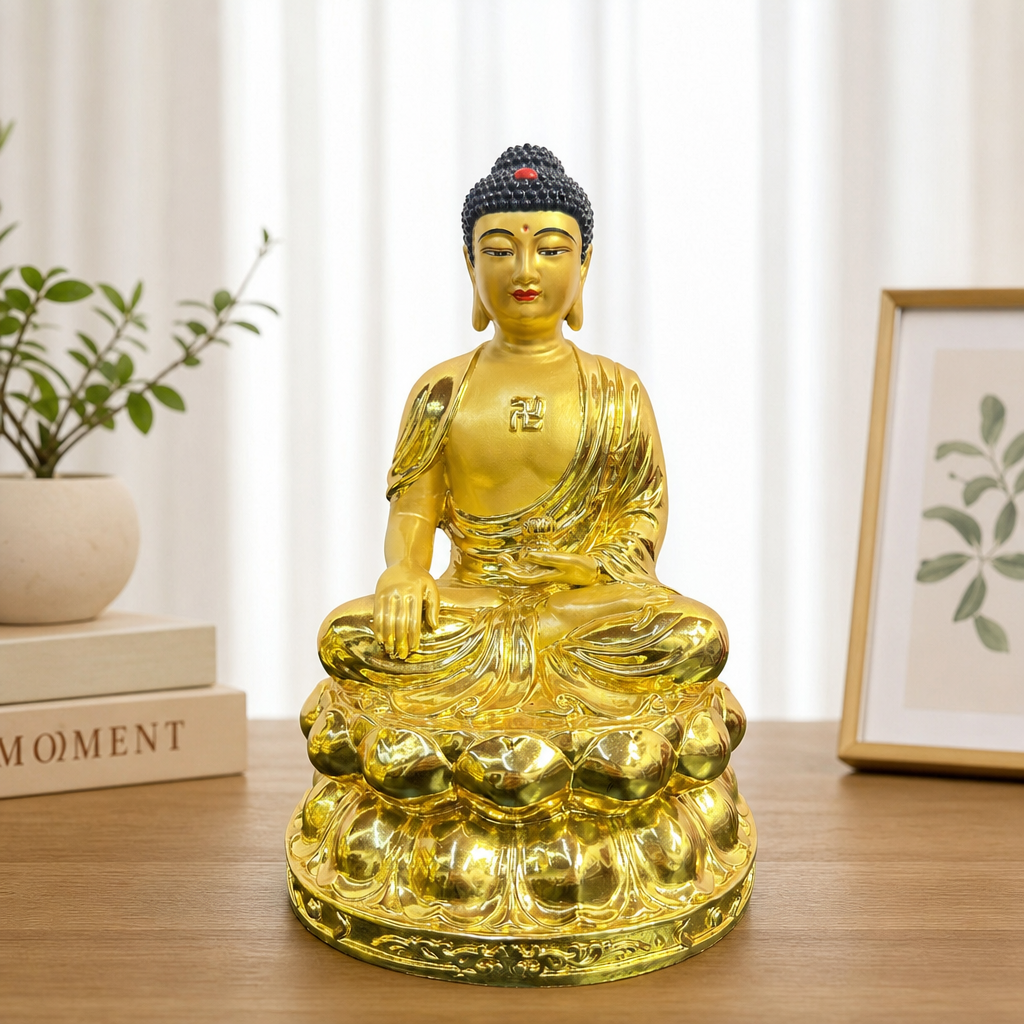贴金阿弥陀佛黄铜三宝佛菩萨三宝佛莲花宝座家用供奉中式摆件