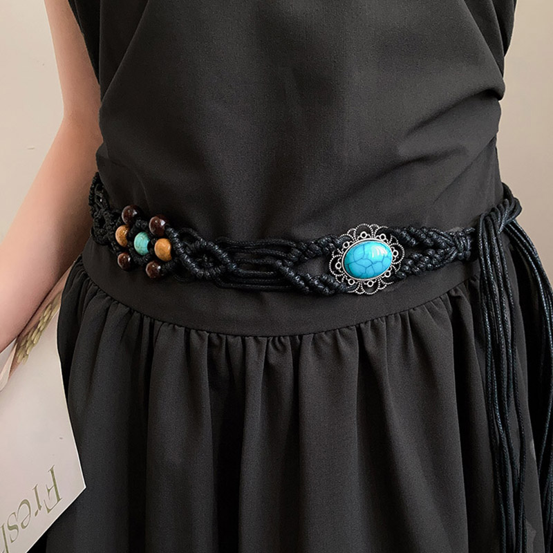 民族风编织腰带女配裙子百搭手工编织串珠腰绳y2k设计感小众皮带