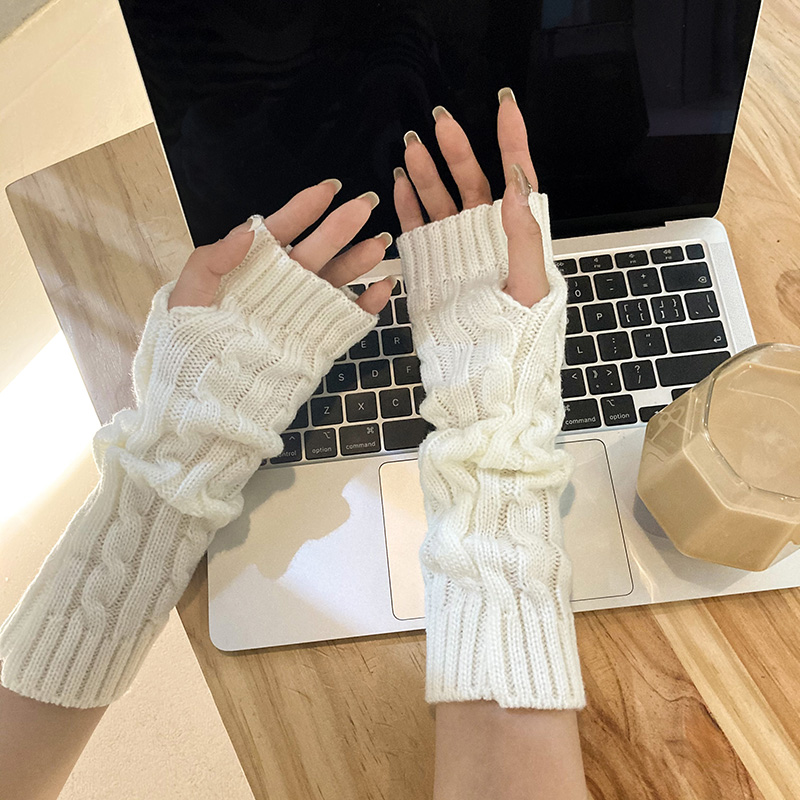 半指手套女新款麻花编织可触屏手套学生甜妹秋冬针织保暖防寒袖套
