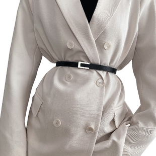 腰带女装饰腰饰 黑色百搭配西装大衣洋气时髦复古小细款ins风皮带