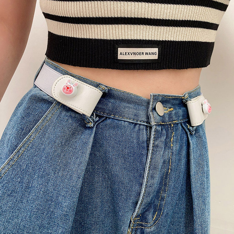 懒人腰带女韩版可爱卡通小海狸装饰松紧弹力设计感免打孔隐形皮带