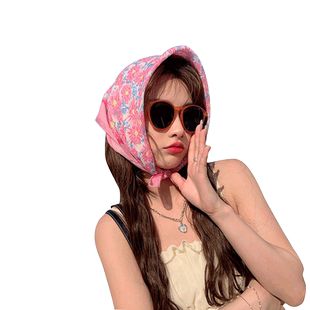 方巾女春夏季新款碎花小清新头巾高级感百搭旅游海边拍照遮阳方巾