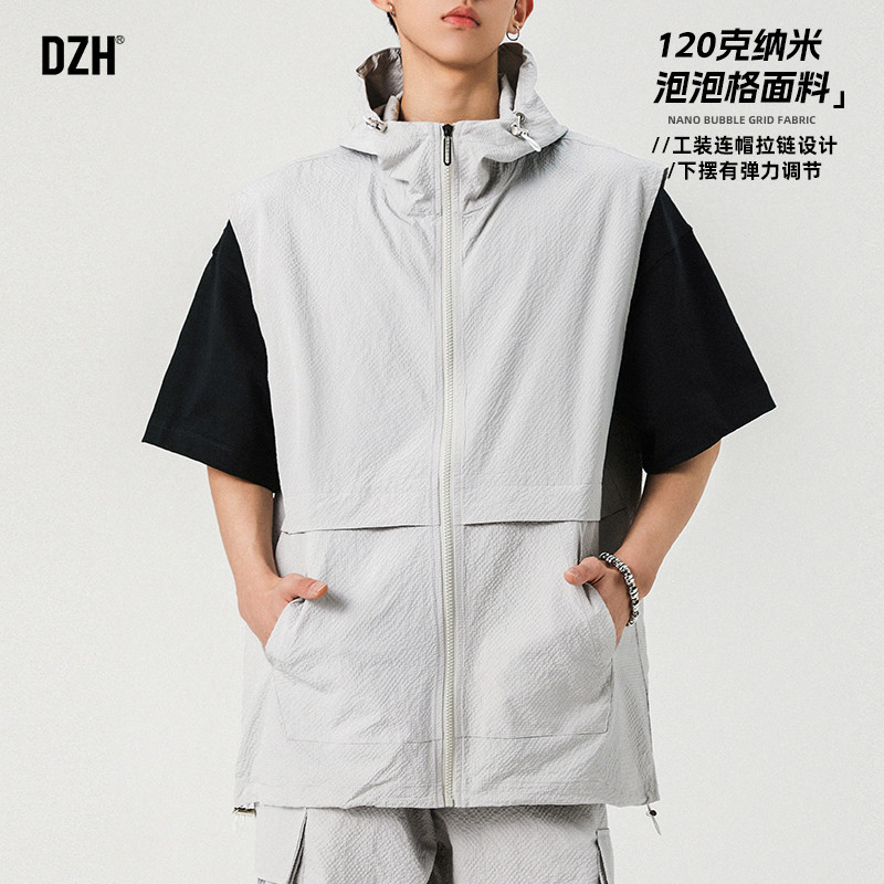 青少年灰色潮牌无袖外套男夏季薄款背心马甲上衣痞帅男装2026新款