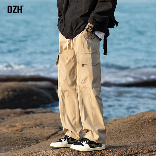 休闲裤子男款美式直筒浅色工装裤