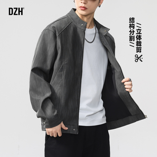 男士美式立领防风pu皮夹克外套男款机车皮衣冬季灰色上衣2025新款