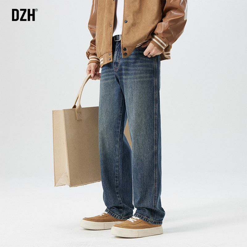 青少年蓝色直筒牛仔裤男春秋款老爹裤大码裤子2026新款男裤阔腿裤