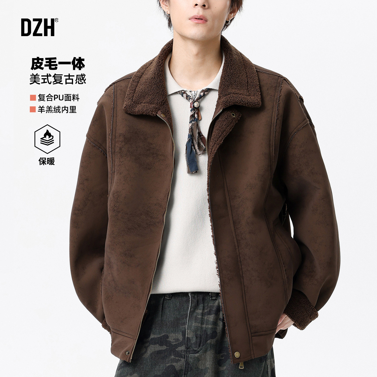 翻领冬季款式加绒夹克外套