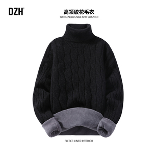 男士黑色上衣加绒高领毛衣男款冬季加厚打底针织衫内搭2025新款男