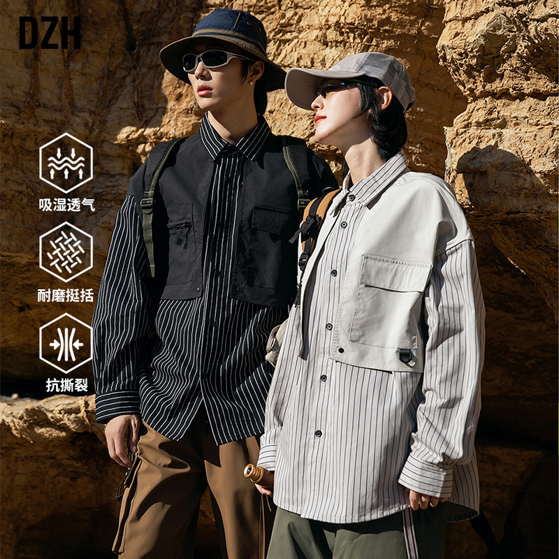 情侣假两件工装衬衫男长袖高级感痞帅情侣装2026新款秋季衬衣外套