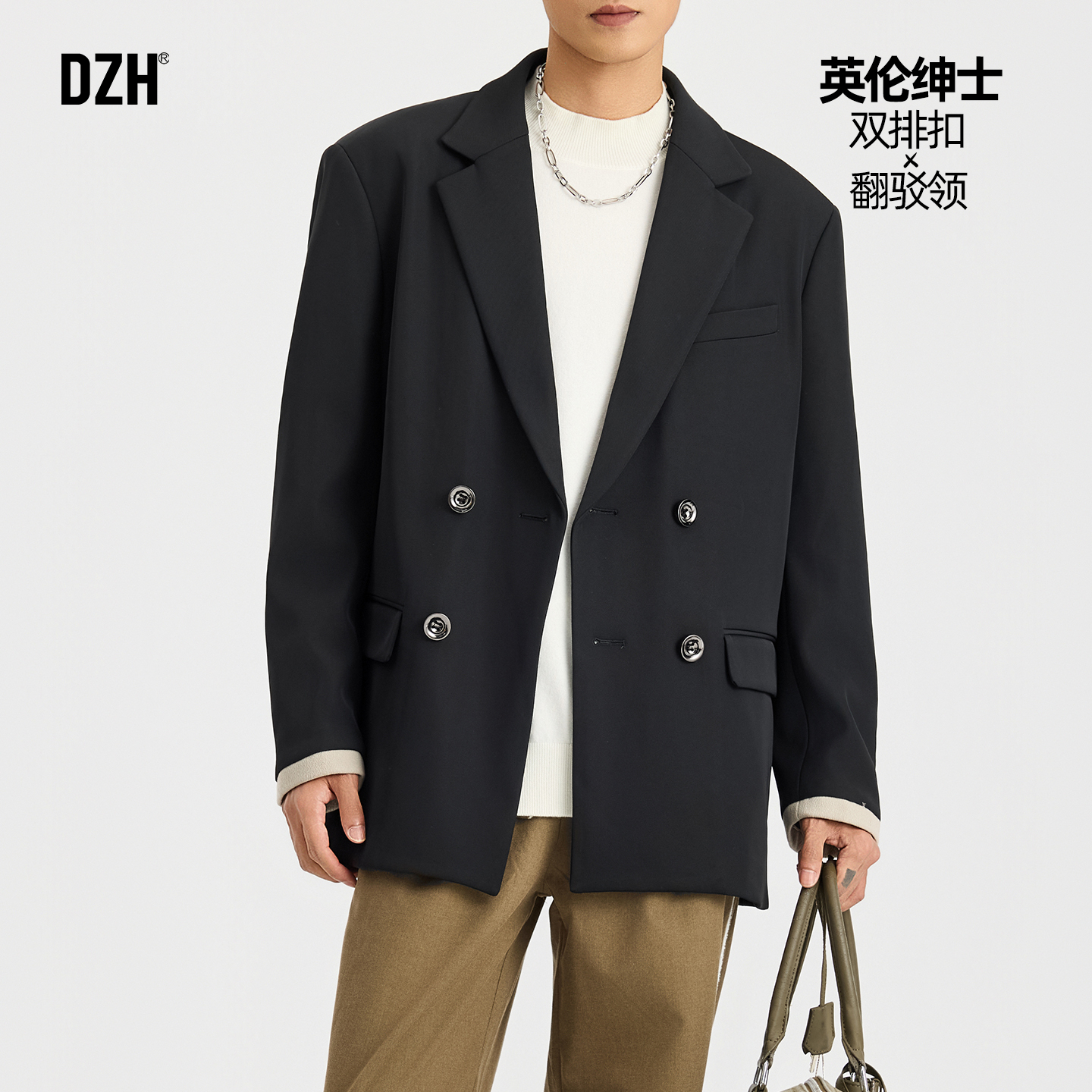 男士秋冬季修身平驳领西服黑色休闲西装外套男高级感痞帅2025新款
