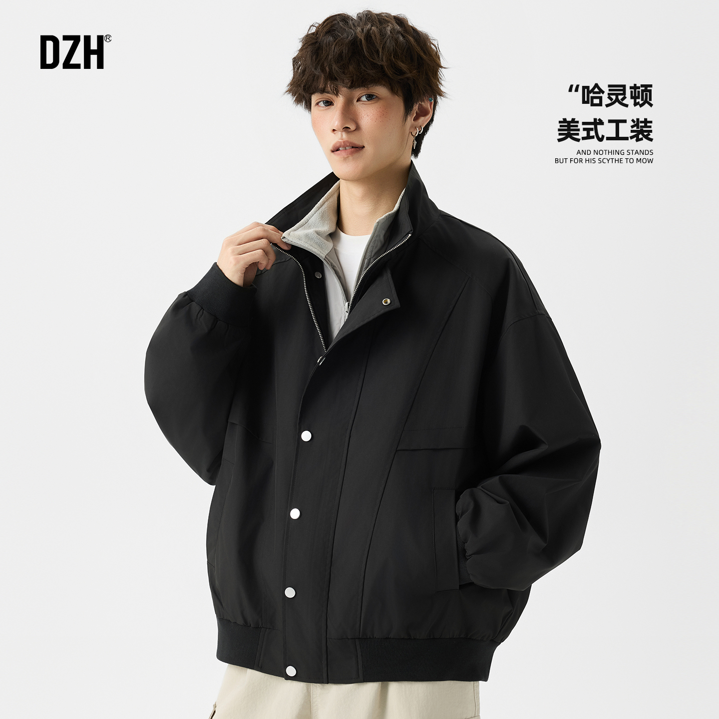 立领哈灵顿美式工装夹克复古