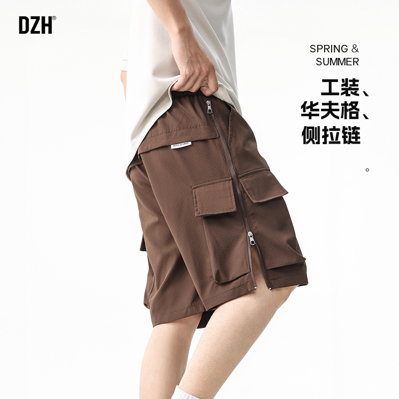 男士咖啡色工装短裤男夏外穿拉链裤子2025新款今年流行爆款五分裤