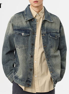 男生美式牛仔外套男潮牌2026年大码男装春季工装夹克上衣宽松衣服