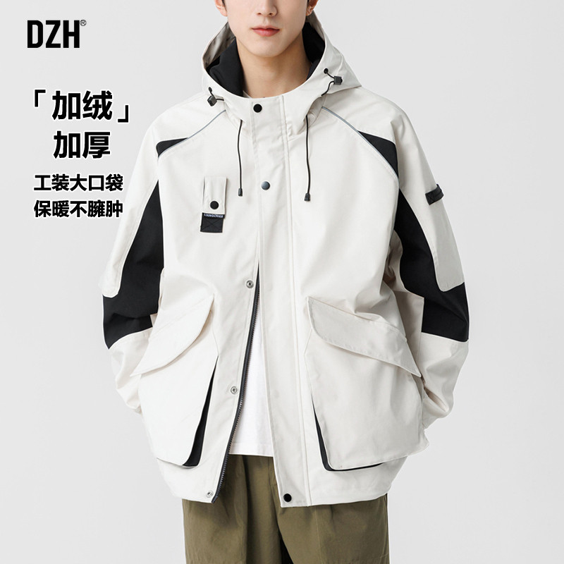 男士户外撞色冲锋衣外套男冬季加绒加厚夹克上衣冬装2025新款男装