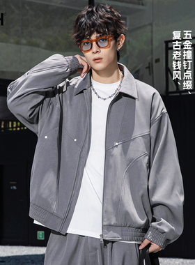 男士灰色行政夹克男高级感痞帅冷淡系独特别外套美式秋季休闲上衣