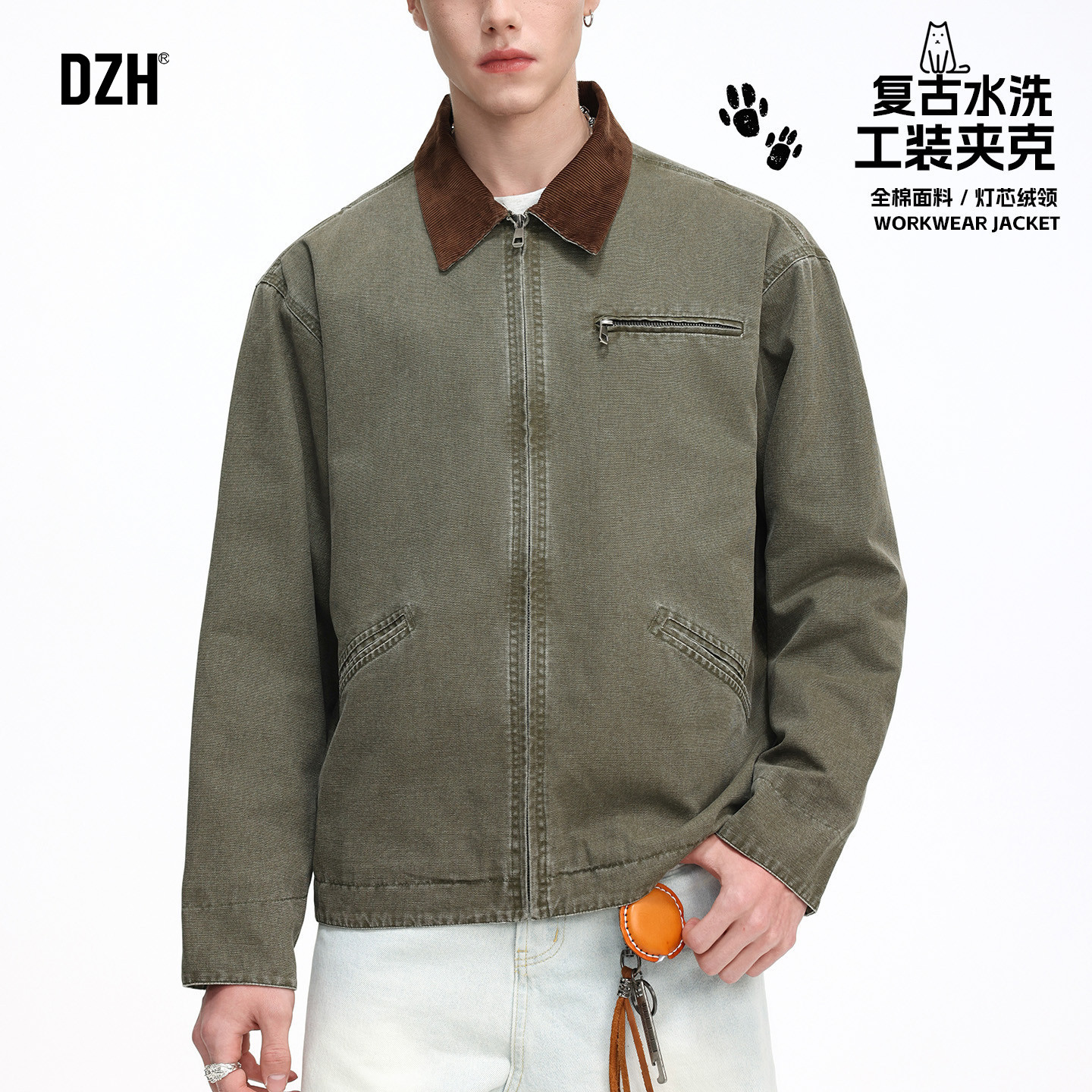 翻领休闲服全棉水洗工艺夹克图片