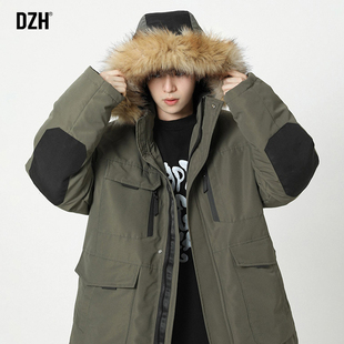 2025年新款派克服男女军绿色工装棉服可拆卸毛领连帽外套男士棉衣