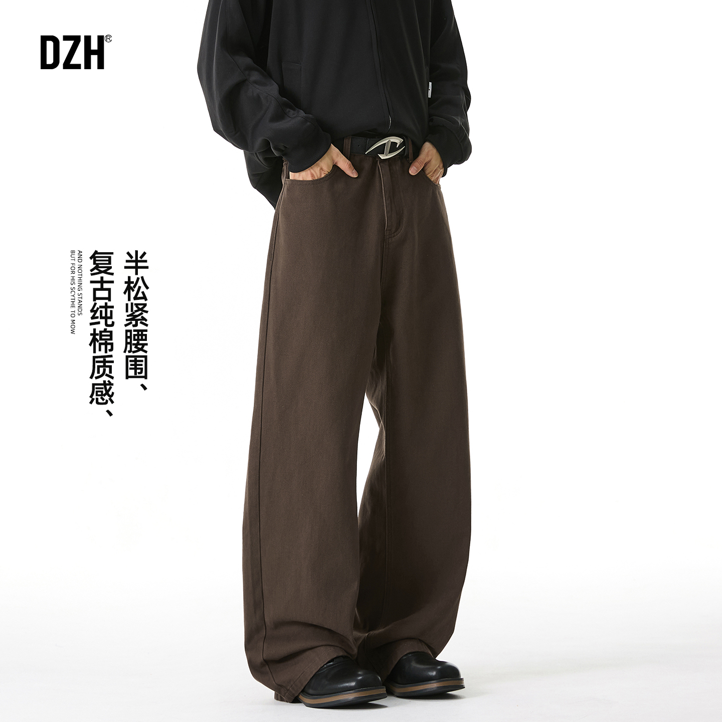 美拉德棕色裤子男士2025新款休闲长裤美式工装裤男直筒弯刀裤男款