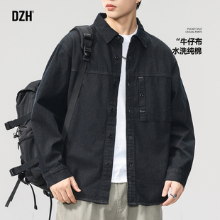 休闲长袖 外套男秋冬款 衬衣男款 新款 外搭 男士 开衫 纯棉黑色牛仔衬衫