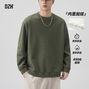 男士490G重磅保暖加绒圆领卫衣男款美式2025新款冬季外套长袖上衣