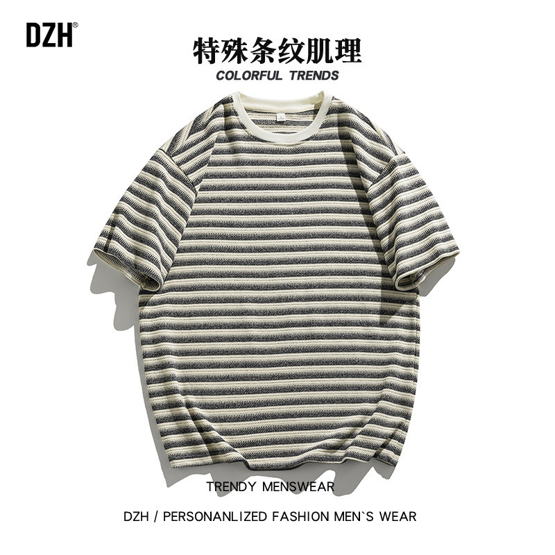男士撞色条纹短袖t恤男2026新款青少年衣服宽松上衣男款半袖体恤