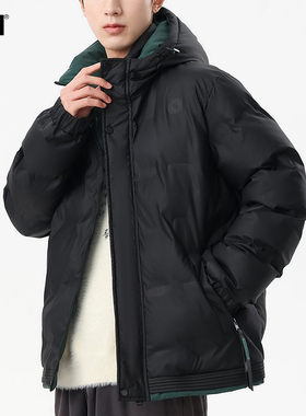 男士黑色连帽短款棉服男款冬季潮牌2025新款美式棉衣棉袄外套冬装