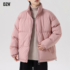 男士粉色立领棉服男韩版潮流冬季2024新款加厚冬装外套短款面包服
