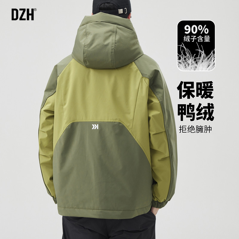 男士工装绿色羽绒服男冬季户外冲锋衣男款保暖防风外套冬装滑雪服