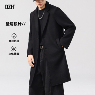 男士黑色高级感羊毛大衣男款垫肩设计秋冬季外套呢子风衣2025新款