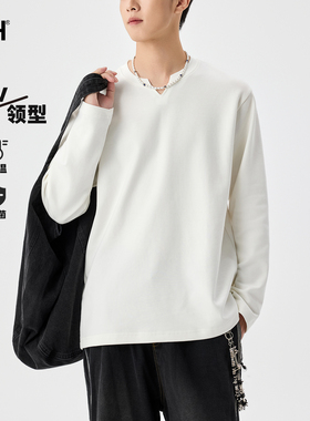 男士310g重磅白色长袖t恤春秋季2025新款大码秋衣休闲上衣打底衫