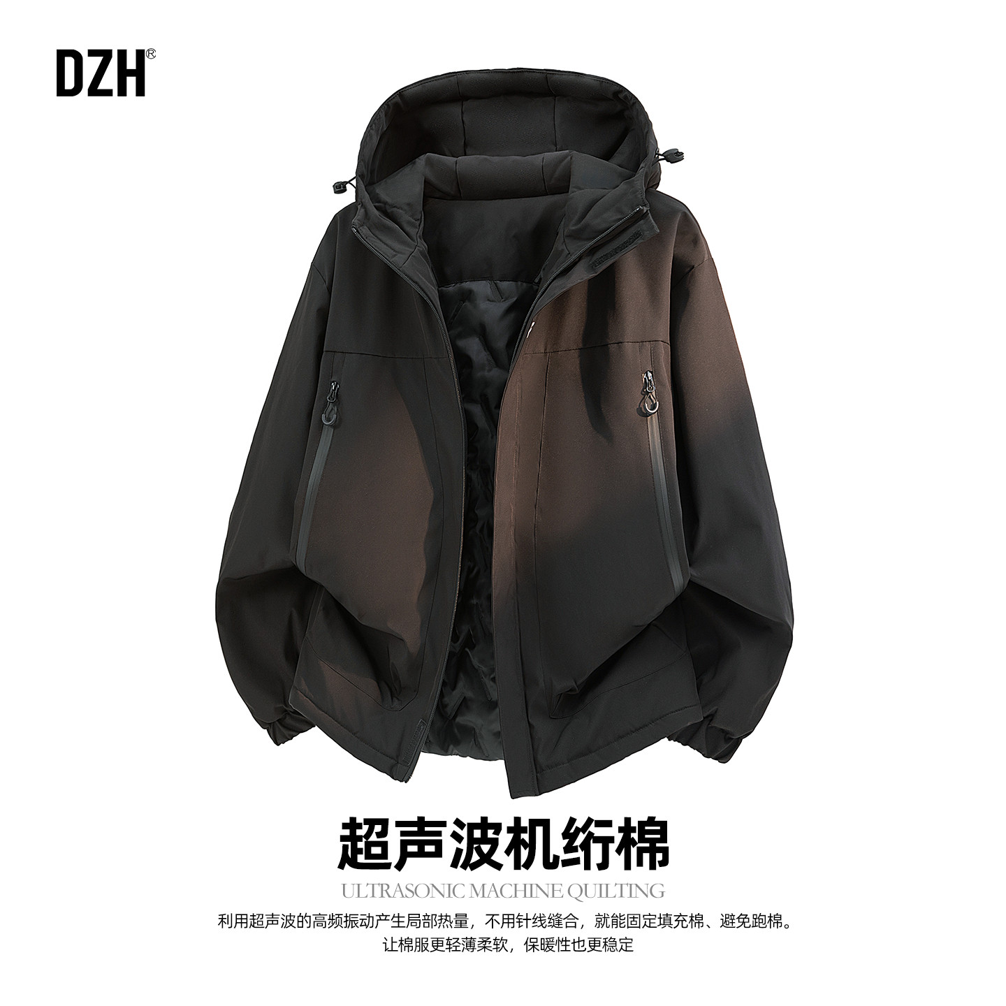 男士保暖棉服男款冬季夹棉工装连帽外套2026新款加厚棉衣冲锋衣男