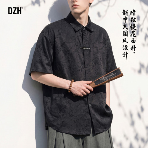 黑色新中式短袖衬衫中国风男装