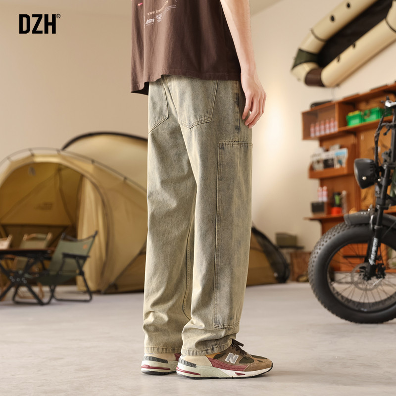 男士黄泥牛仔裤男直筒美式高街裤子男款秋季休闲牛仔长裤2026新款