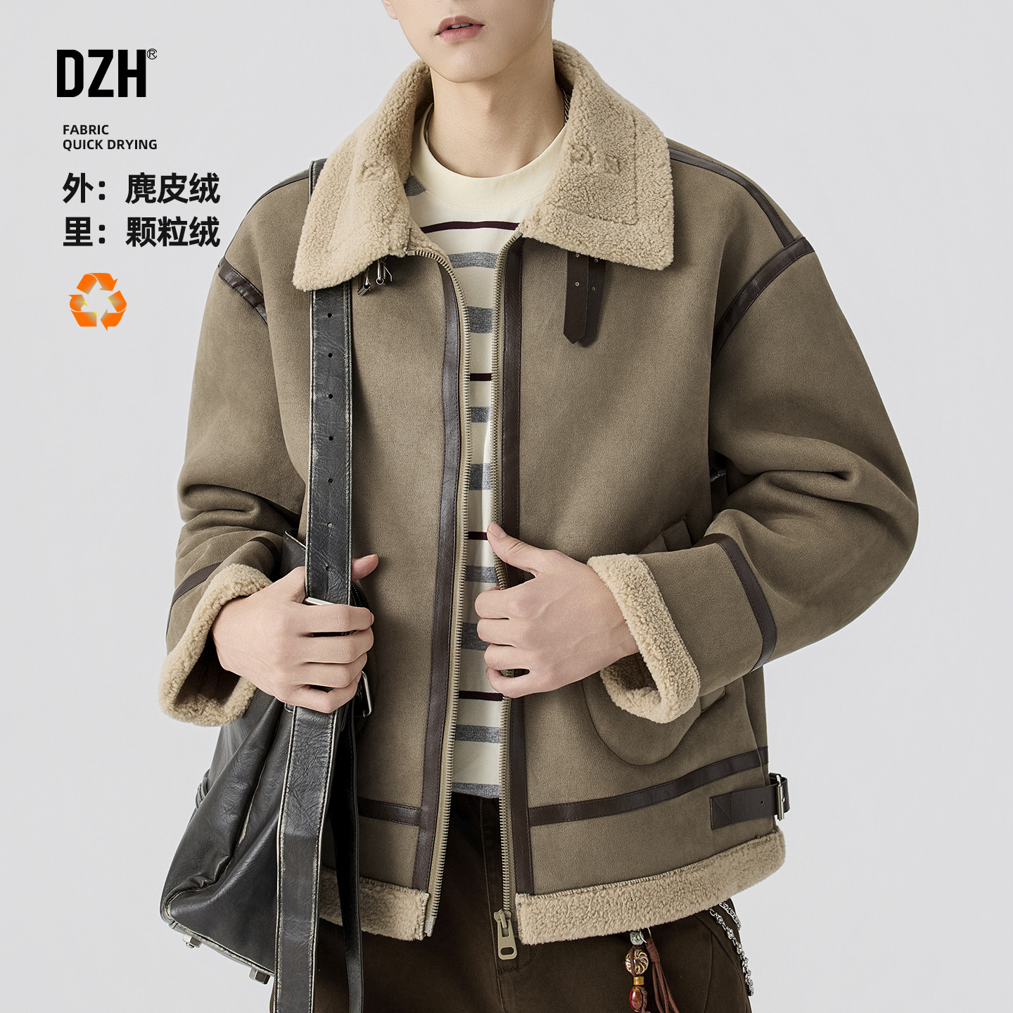 男士超好看冬装厚外套2026新款今年流行爆款加绒立领夹克男麂皮绒