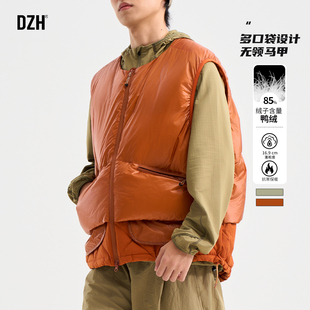 男士羽绒背心马甲外穿男款2025新款冬季多口袋工装圆领撞色羽绒服