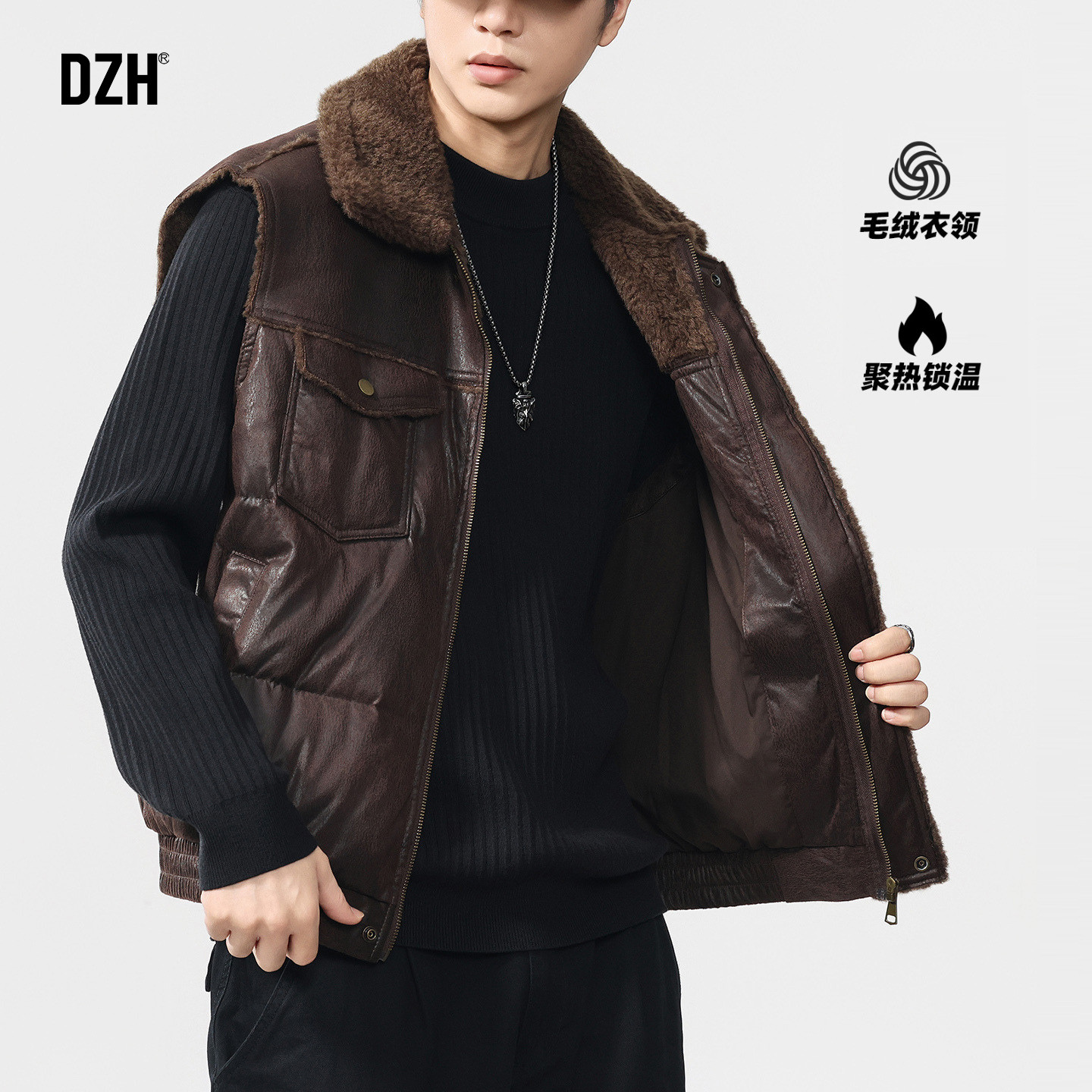 男士美式加厚棉马甲男款冬季保暖加绒皮衣夹克外套背心2025新款,男装,羽绒马甲,淘宝优惠券,粉丝福利购,淘宝优惠卷