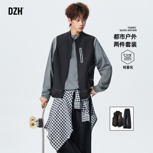 男士工装马甲套装男春季轻量化裤子运动裤工装裤冲锋裤坎肩两件套