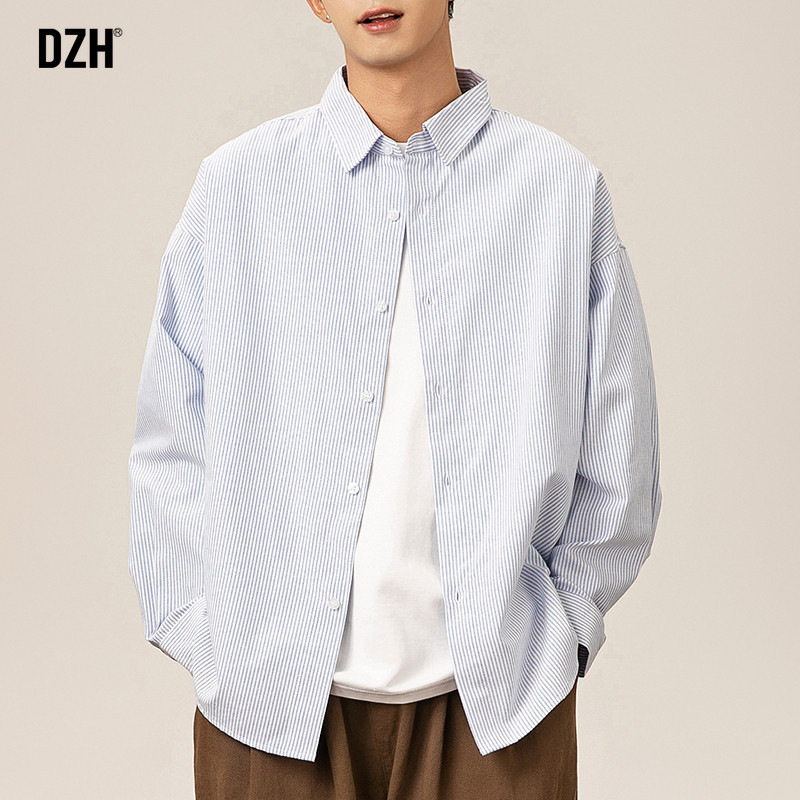 男生条纹衬衫男长袖秋季潮牌2026新款休闲上衣男款美式衬衣外套潮