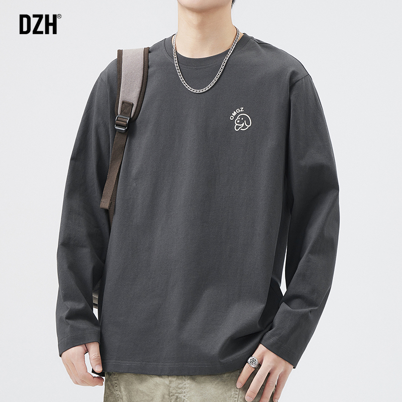 男士深灰色打底衫男秋季2025新款纯棉内搭长袖t恤男款美式上衣潮