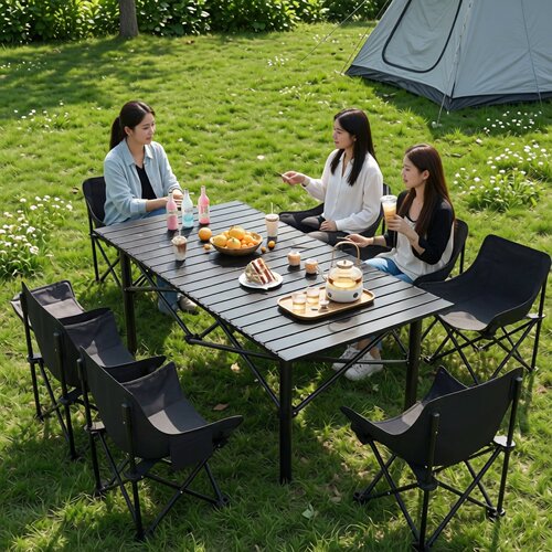 德国户外折叠桌露营野餐桌椅便携式收纳蛋卷桌全套装备夜市摆摊桌