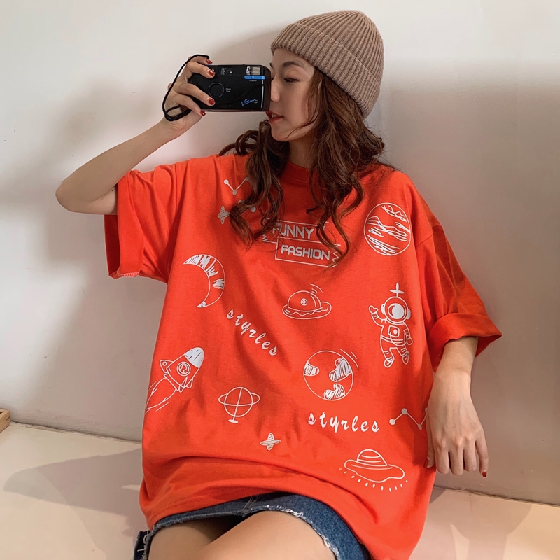 實拍短袖恤女潮寬鬆韓版原宿慵懶風洋氣上衣