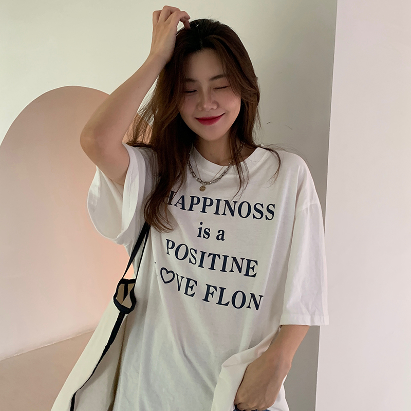 Real cotton new simple letter printing loose and versatile short sleeve T-shirt