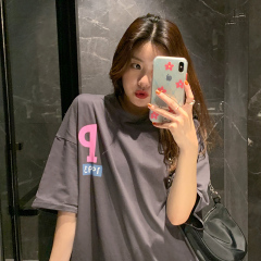 Real cotton new Korean loose print short sleeve T-shirt