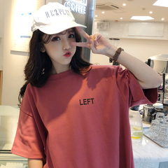 Real shot short sleeve T-shirt women's letter print loose medium length