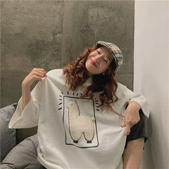 實拍羊駝T恤寬鬆內搭上衣韓版圓領百搭打底衫學生