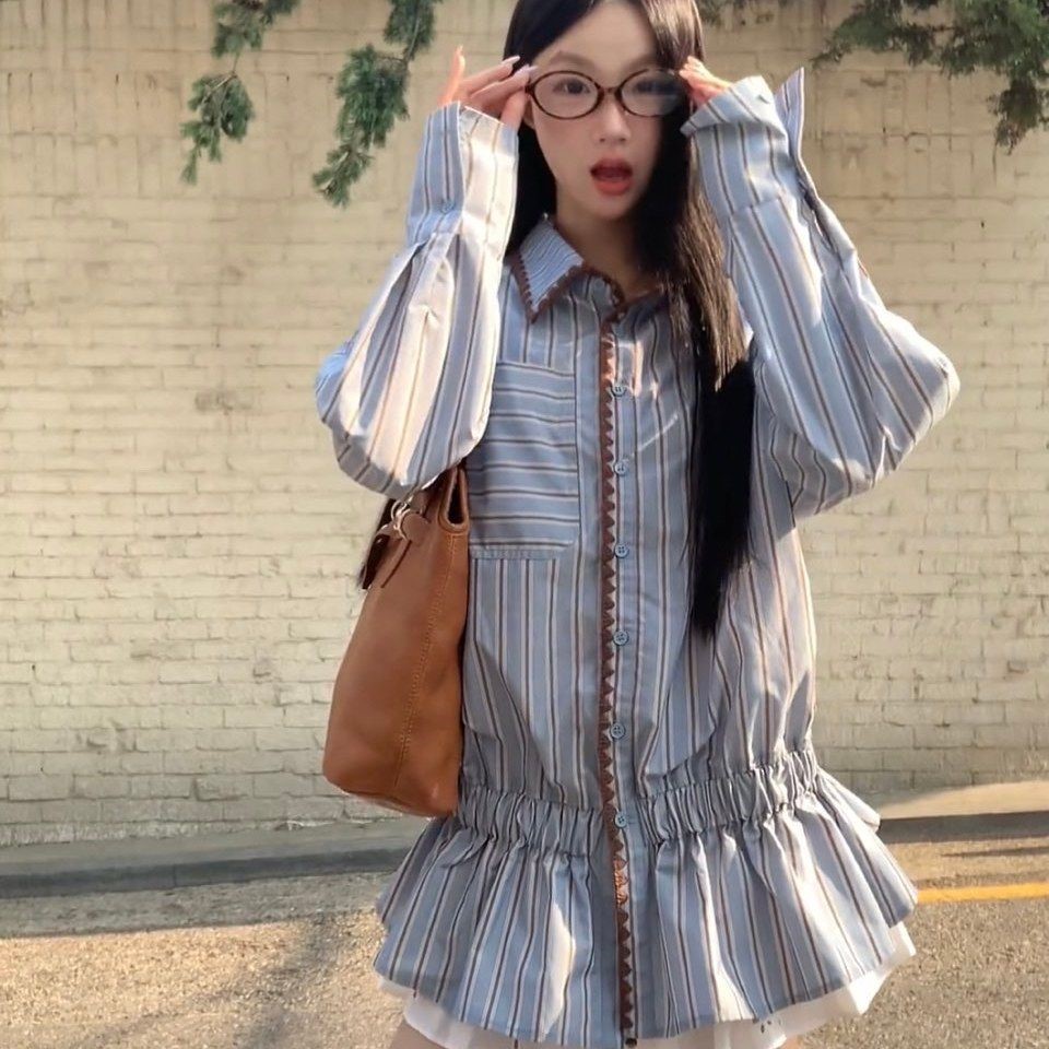 2025早秋新款法式气质撞色条纹收