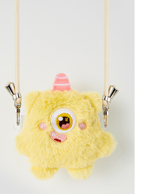 黄色毛绒手机壳背夹挂绳斜挎可背挂脖手机链可爱适用华为苹果15ip